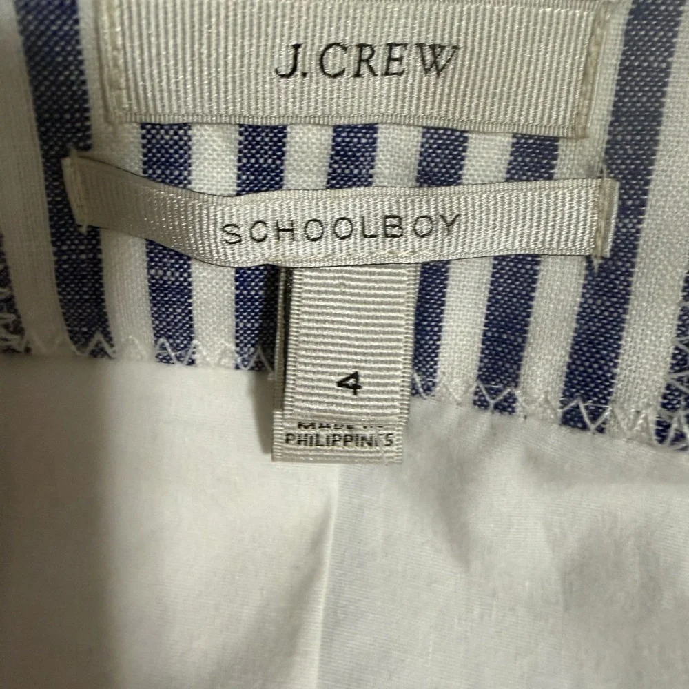 J. Crew 100% Linen School Boy Blue & Whiyr Striped Blazer Size 4. Style # 46077.